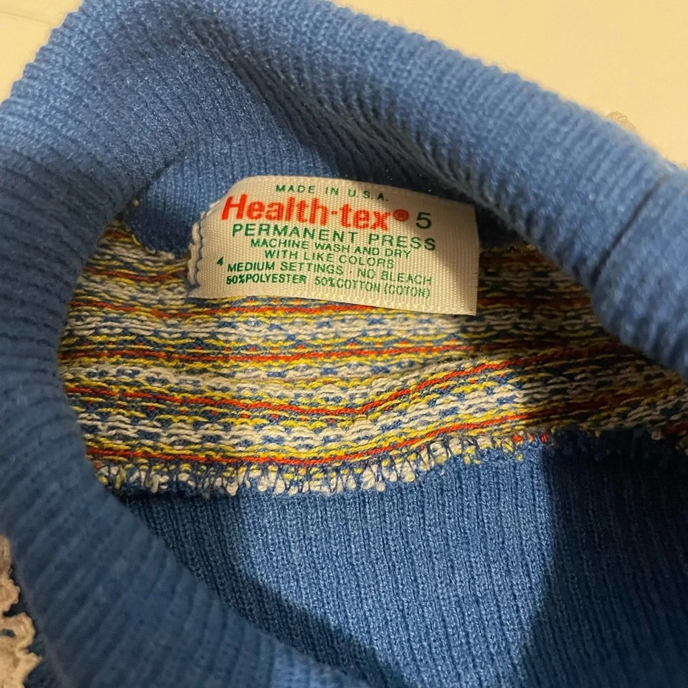 Vintage Health-tex Healthtex Brand Girl's size 5 Blue Turtleneck Dress 80s 70s